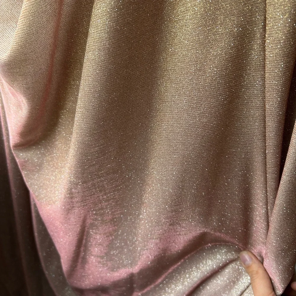 Betsy & Adam's plus size gown pink, gold shimmer! Formal wedding, Like new! - Picture 9 of 10